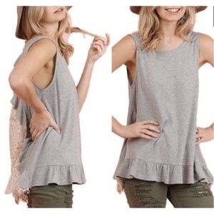 Umgee Sleeveless Ruffle Hem Flowy Tank Top‎ M Gray